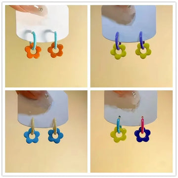 DAIIIBABYYY  -  Kpop Trendy Cute Colorful Flowers Enamel Hoop Earrings For Women Girls Vintage Y2K Jewelry Aesthetic EMO Accessories Gifts
